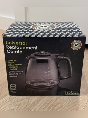 Café Brew Universal Replacement 12 cup Coffee Carafe Glass and Black New in Box